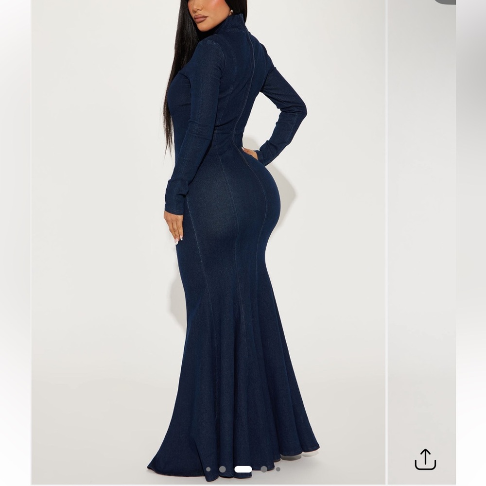 Elegant Dark Blue Denim Gown